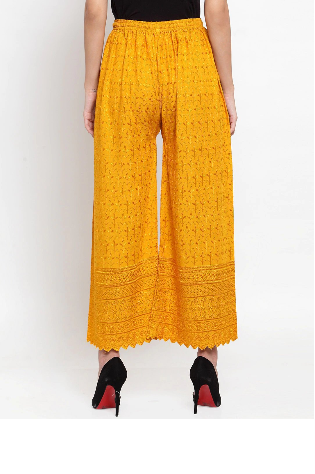 PAVONINE Mustard Color Full Chikankari Rayon Fabric Sharara For Women | Grocsy