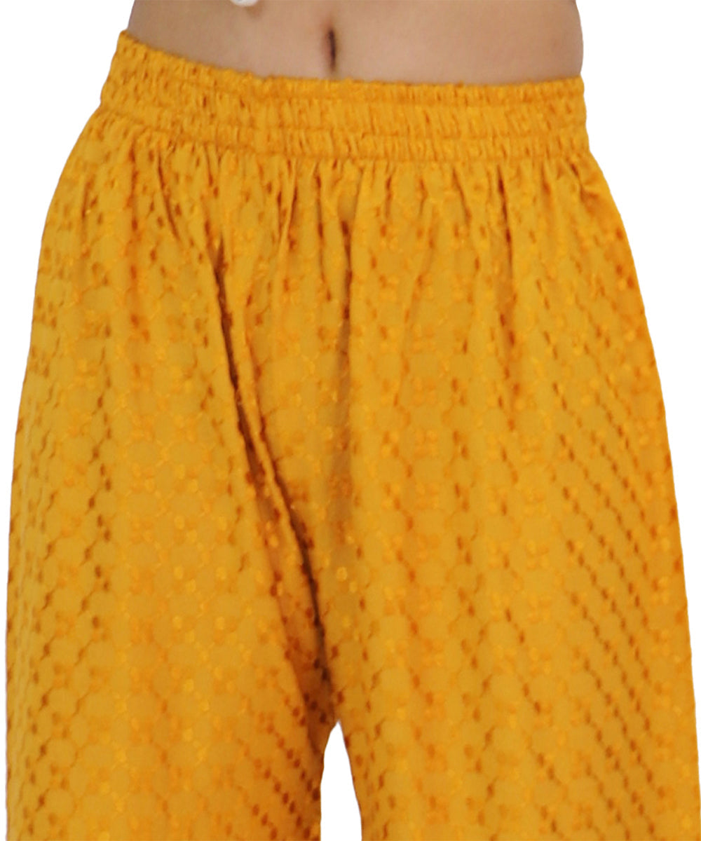 PAVONINE Mustard Color Full Chikankari Rayon Fabric Sharara For Women | Grocsy