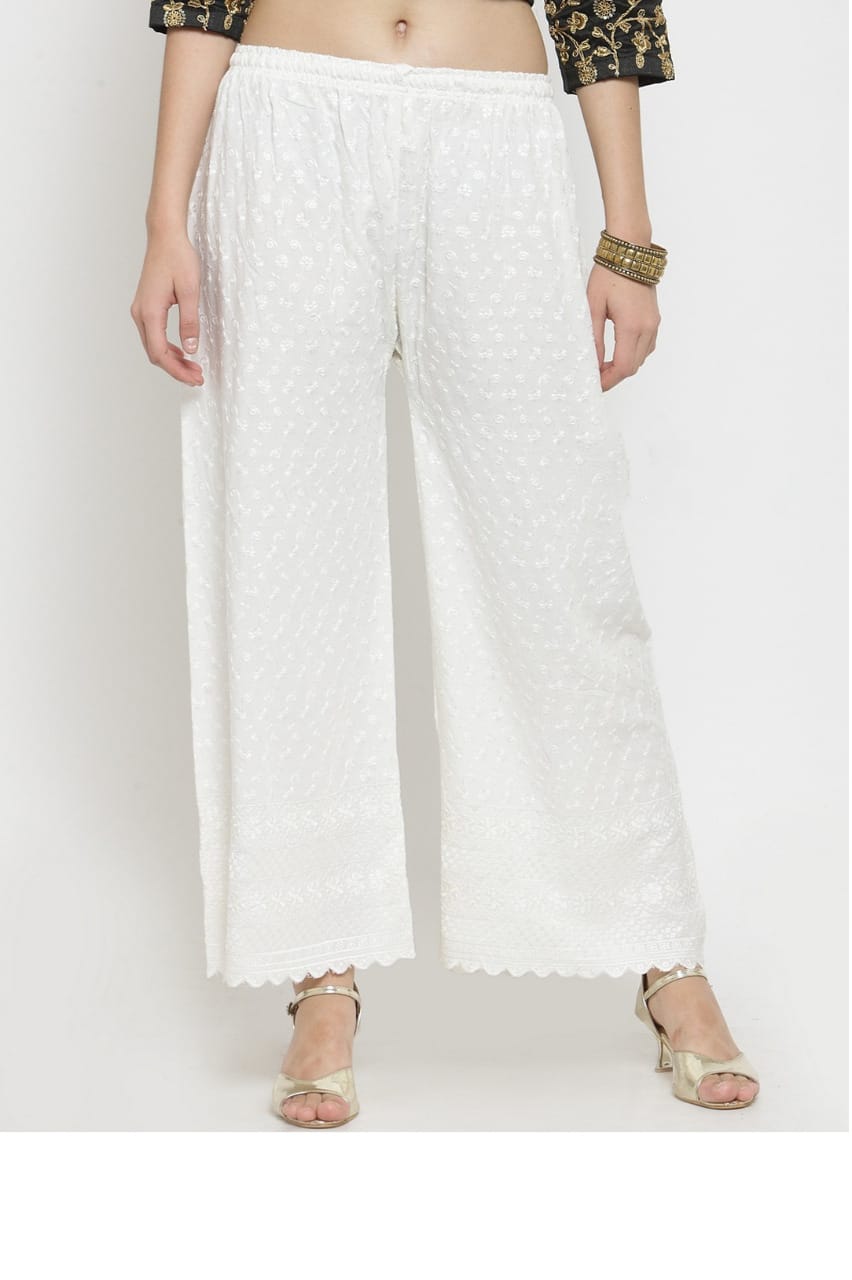 PAVONINE Off White Color Full Chikankari Rayon Fabric Sharara For Women | Grocsy