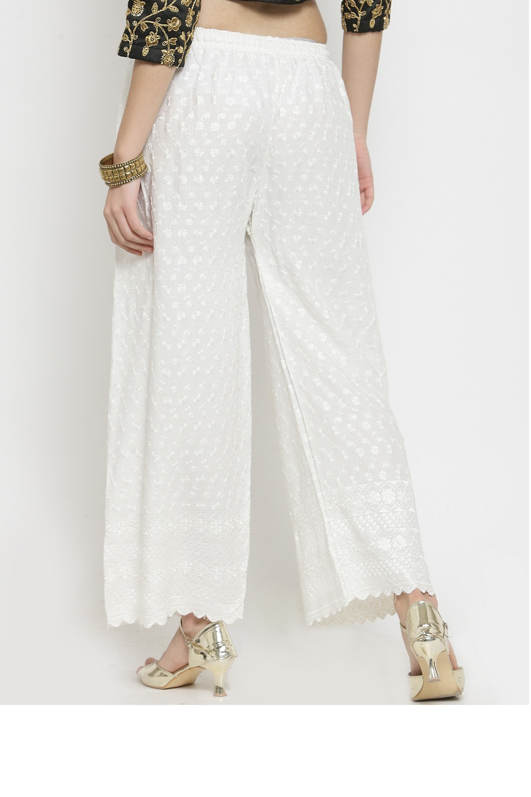 PAVONINE Off White Color Full Chikankari Rayon Fabric Sharara For Women | Grocsy