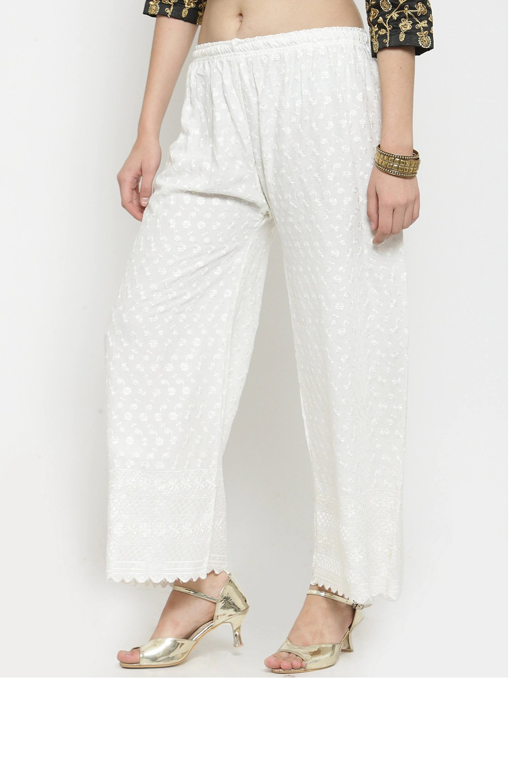 PAVONINE Off White Color Full Chikankari Rayon Fabric Sharara For Women | Grocsy