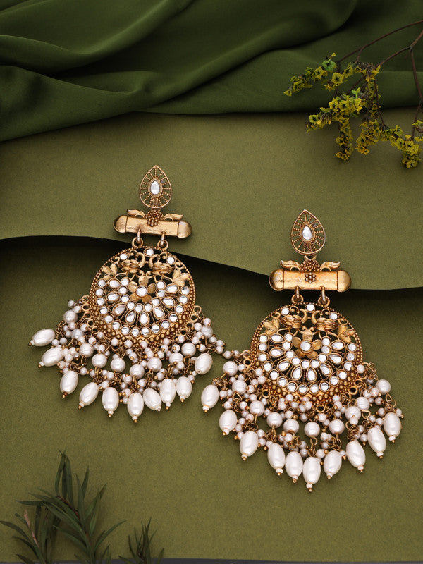 Tehzeeb Creations Modern White Opal And Silver Chandelier Drop Earrings For Woman | Grocsy