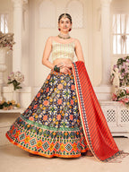 Myra Multicolour Digital Printed Designer Lehenga | Grocsy