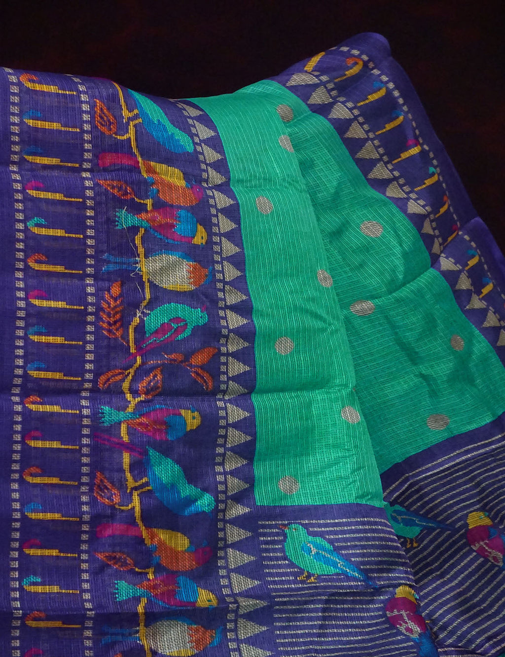 Rama Green With Contrast Navy Blue Printed Semi Soft Silk Saree By Gayathri Reddy Designer Studio | Grocsy