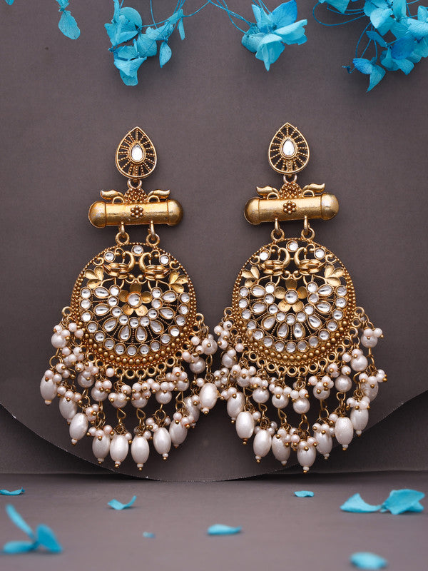 Tehzeeb Creations Modern White Opal And Silver Chandelier Drop Earrings For Woman | Grocsy