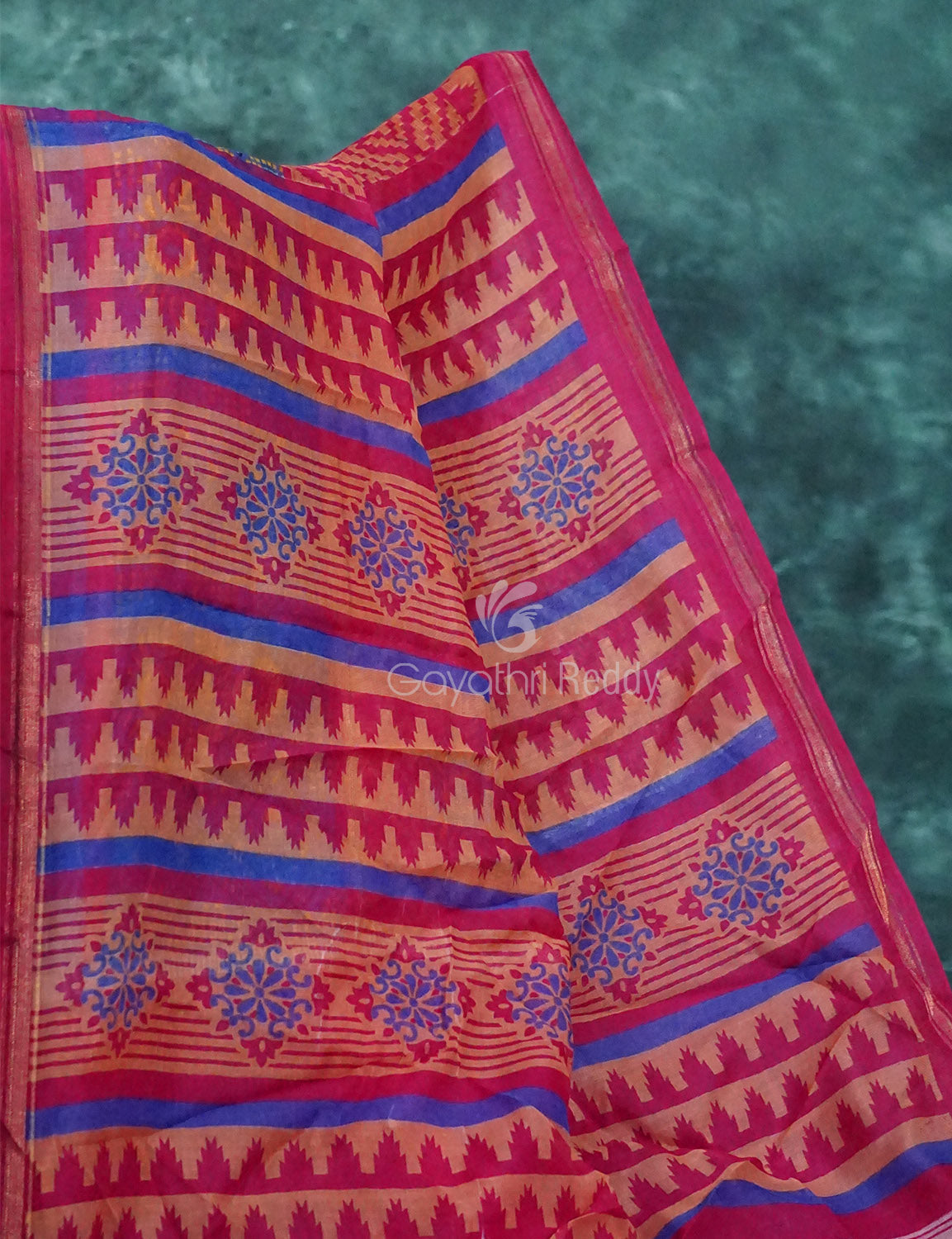 Light Orange And Pink Colour Printed Semi Chanderi Saree By Gayathri Reddy Designer Studio | Grocsy