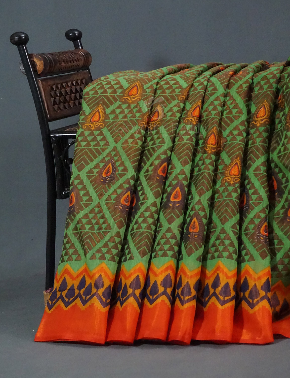 Mehendi Green Colour With Orange Blouse Cotton Brasso Saree By Gayathri Reddy Designer Studio | Grocsy