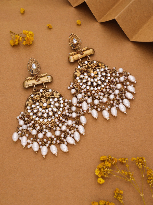 Tehzeeb Creations Modern White Opal And Silver Chandelier Drop Earrings For Woman | Grocsy