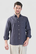 Xkind Dark Grey Crush Wrinkled Regular Fit Shirt | Grocsy