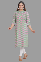 House of RP Women's Green Cotton Floral Print Straight Kurta | Grocsy