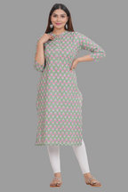 House of RP Women's Green Cotton Floral Print Straight Kurta | Grocsy