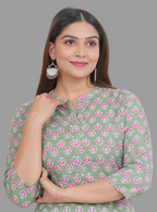 House of RP Women's Green Cotton Floral Print Straight Kurta | Grocsy