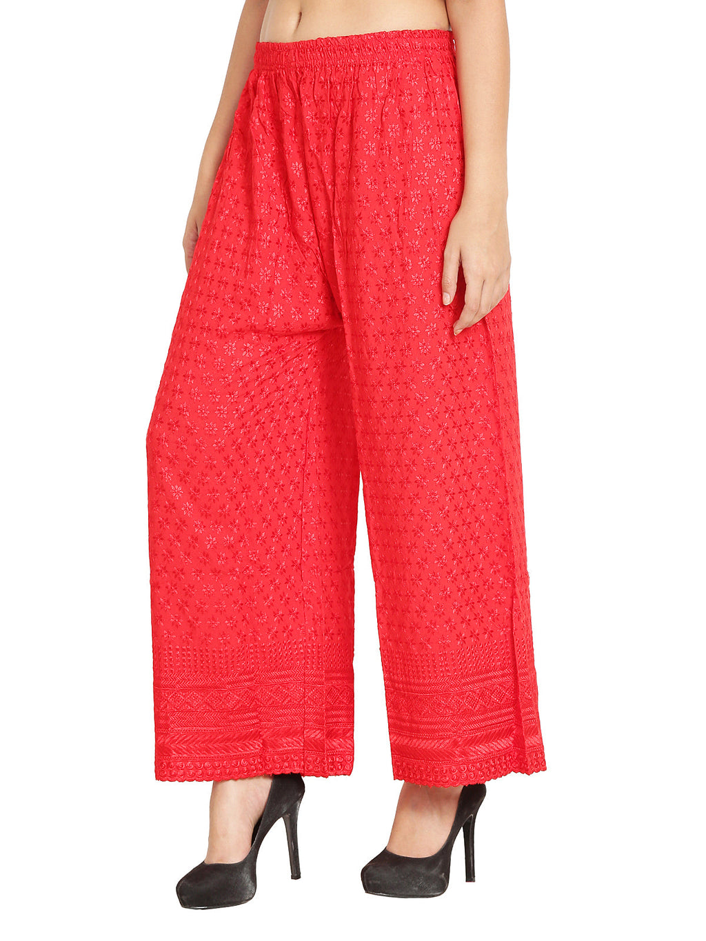 PAVONINE Red Color Full Chikankari Rayon Fabric Sharara For Women | Grocsy