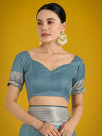 Monjolika Fashion Dusty Cyan Weaving Banarasi Satin Silk Trendy Saree For Festival | Grocsy