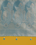 Monjolika Fashion Dusty Cyan Weaving Banarasi Satin Silk Trendy Saree For Festival | Grocsy