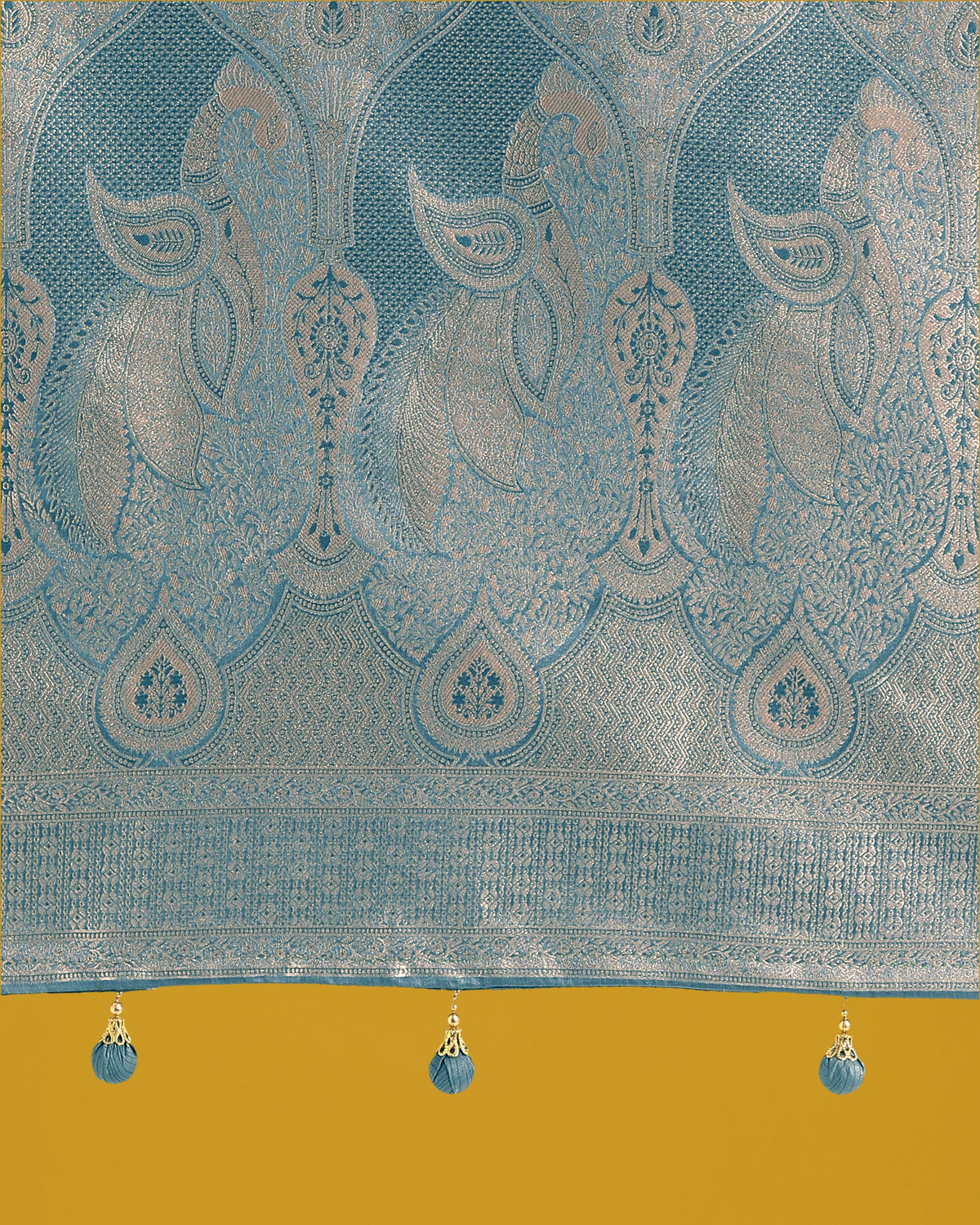 Monjolika Fashion Dusty Cyan Weaving Banarasi Satin Silk Trendy Saree For Festival | Grocsy