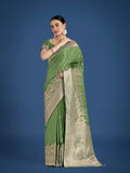 Monjolika Fashion Dusty Green Weaving Banarasi Satin Silk Trendy Saree For Festival | Grocsy
