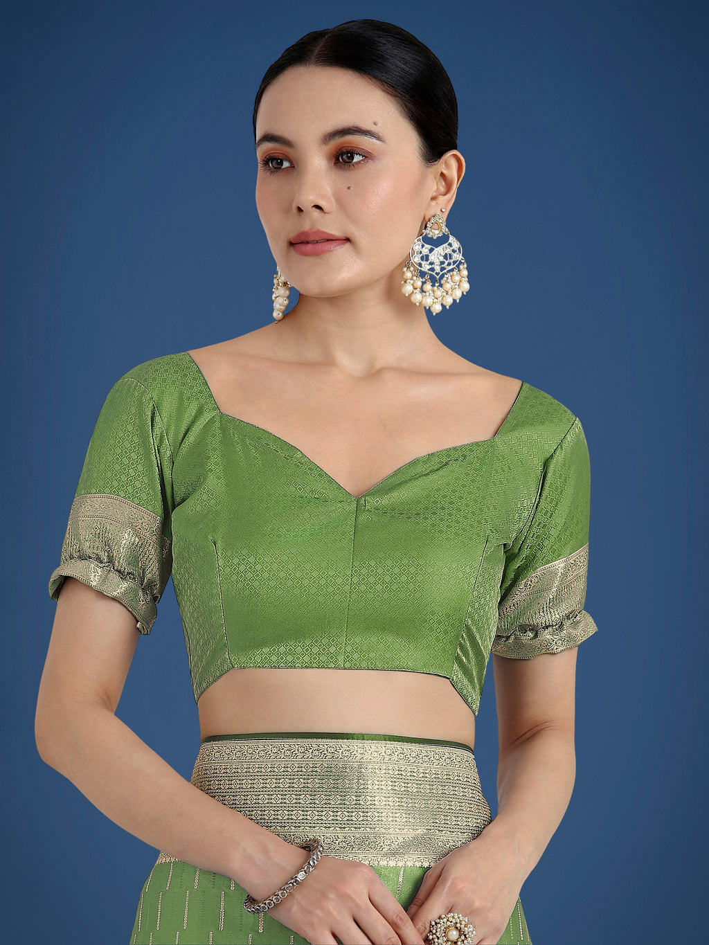Monjolika Fashion Dusty Green Weaving Banarasi Satin Silk Trendy Saree For Festival | Grocsy