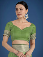 Monjolika Fashion Dusty Green Weaving Banarasi Satin Silk Trendy Saree For Festival | Grocsy
