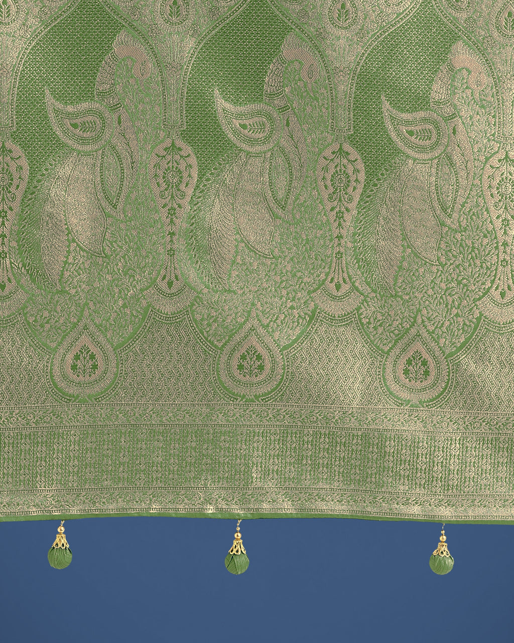 Monjolika Fashion Dusty Green Weaving Banarasi Satin Silk Trendy Saree For Festival | Grocsy