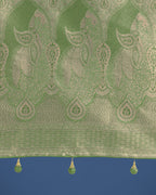 Monjolika Fashion Dusty Green Weaving Banarasi Satin Silk Trendy Saree For Festival | Grocsy