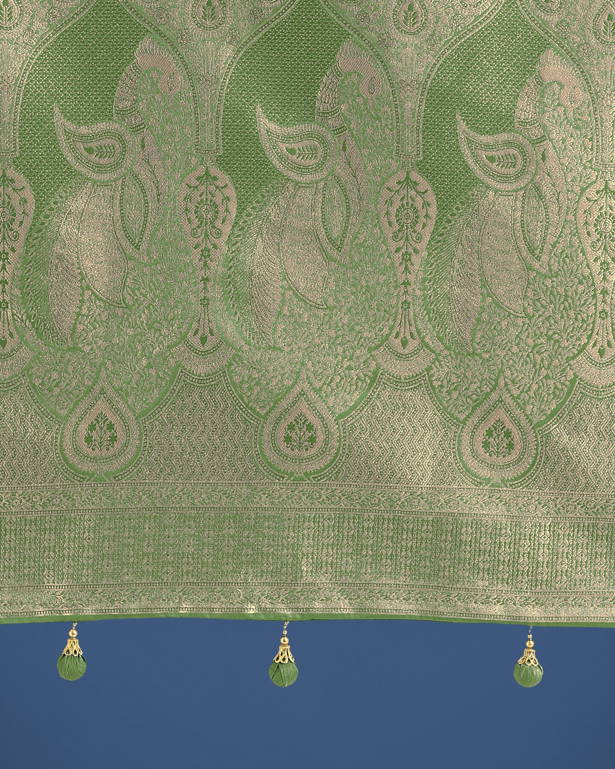 Monjolika Fashion Dusty Green Weaving Banarasi Satin Silk Trendy Saree For Festival | Grocsy
