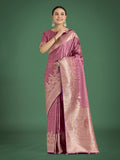 Monjolika Fashion Dusty Rose Pink Weaving Banarasi Satin Silk Trendy Saree For Festival | Grocsy