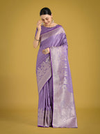 Monjolika Fashion Dusty Lavender Weaving Banarasi Satin Silk Trendy Saree For Festival | Grocsy