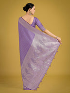 Monjolika Fashion Dusty Lavender Weaving Banarasi Satin Silk Trendy Saree For Festival | Grocsy
