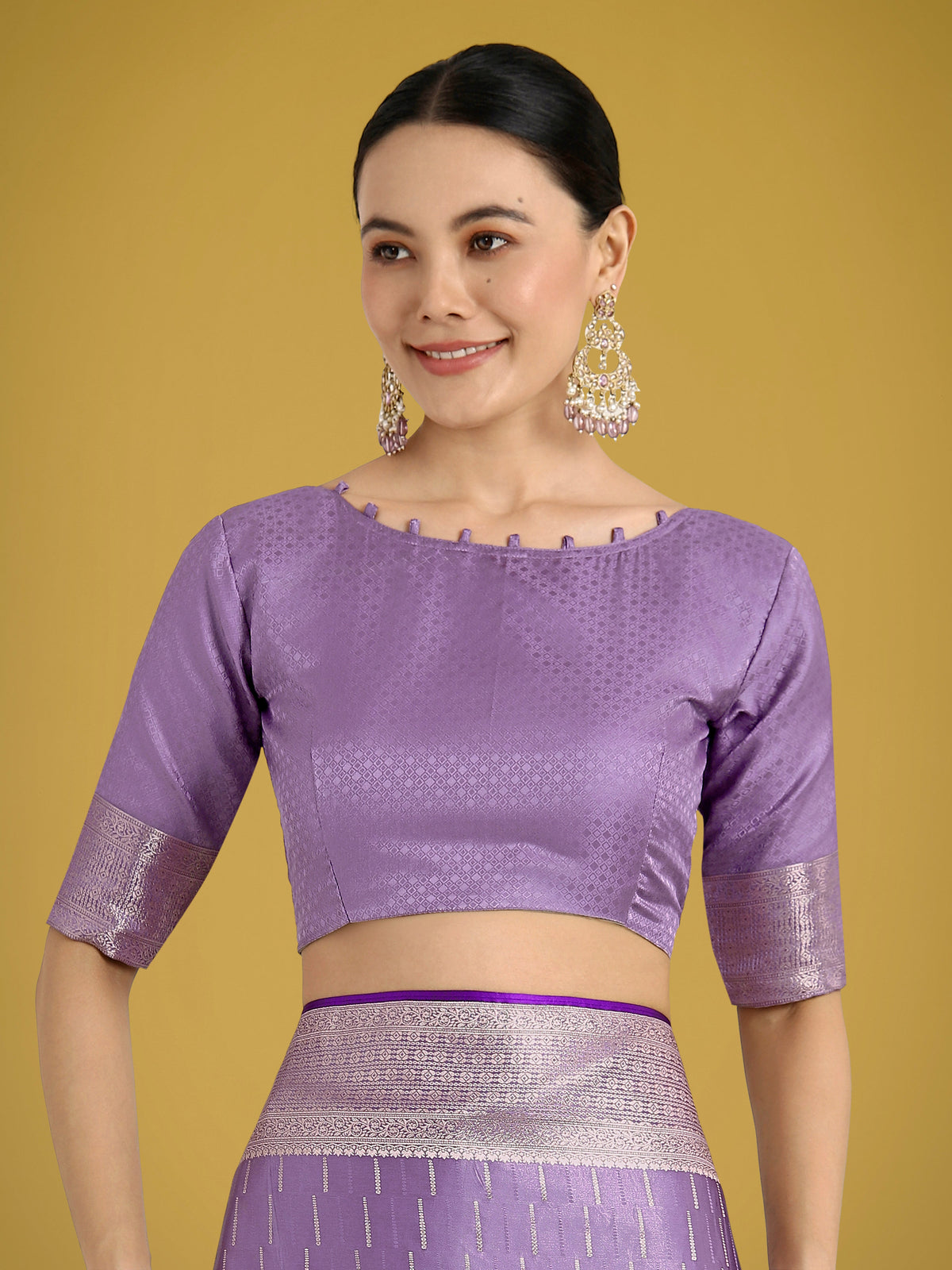 Monjolika Fashion Dusty Lavender Weaving Banarasi Satin Silk Trendy Saree For Festival | Grocsy