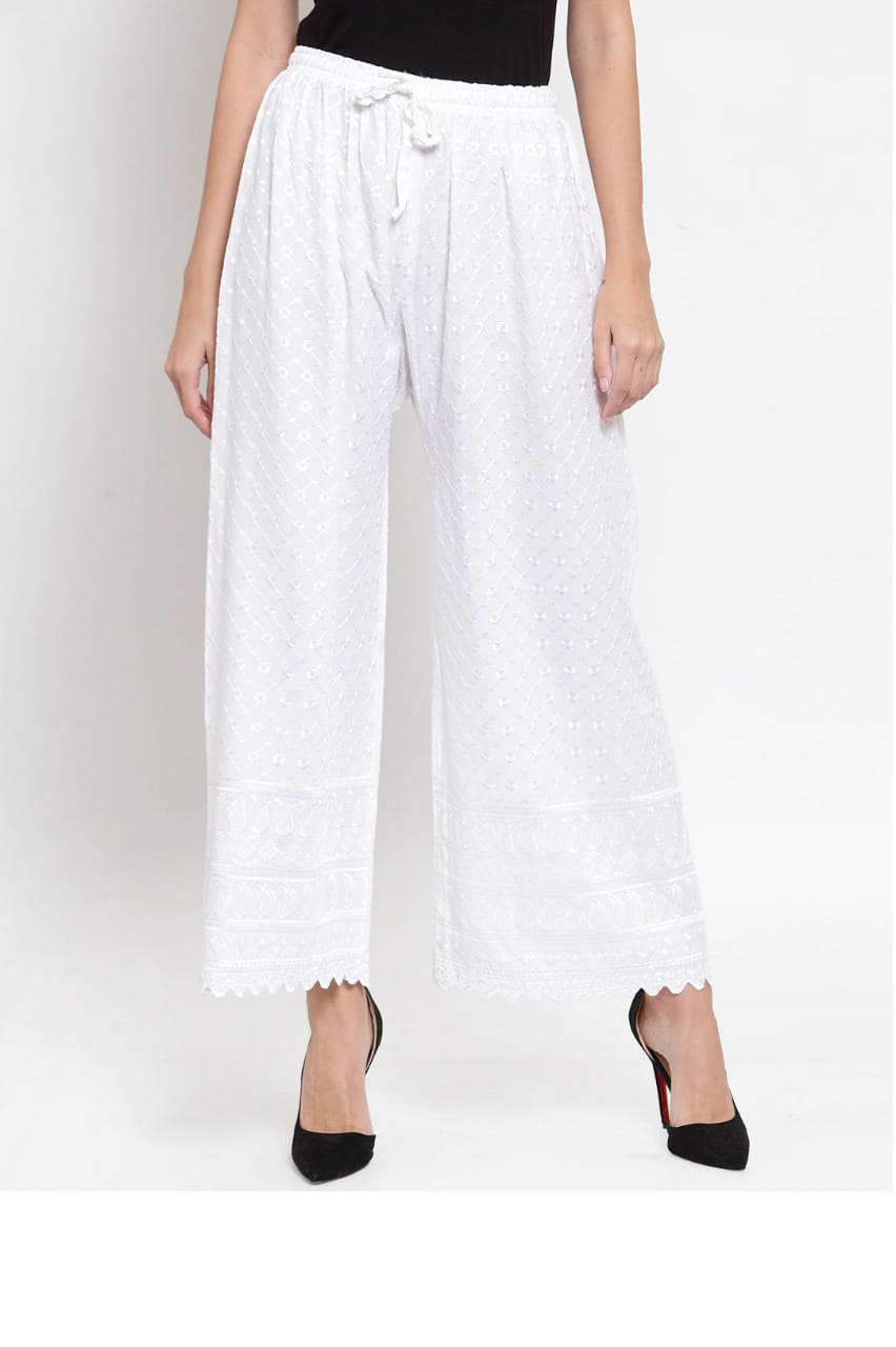 PAVONINE White Color Full Chikankari Rayon Fabric Sharara For Women | Grocsy