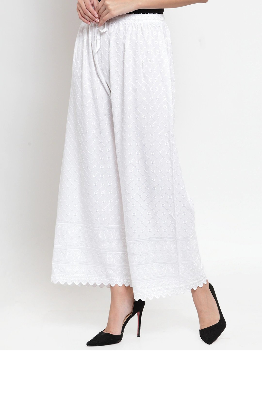 PAVONINE White Color Full Chikankari Rayon Fabric Sharara For Women | Grocsy