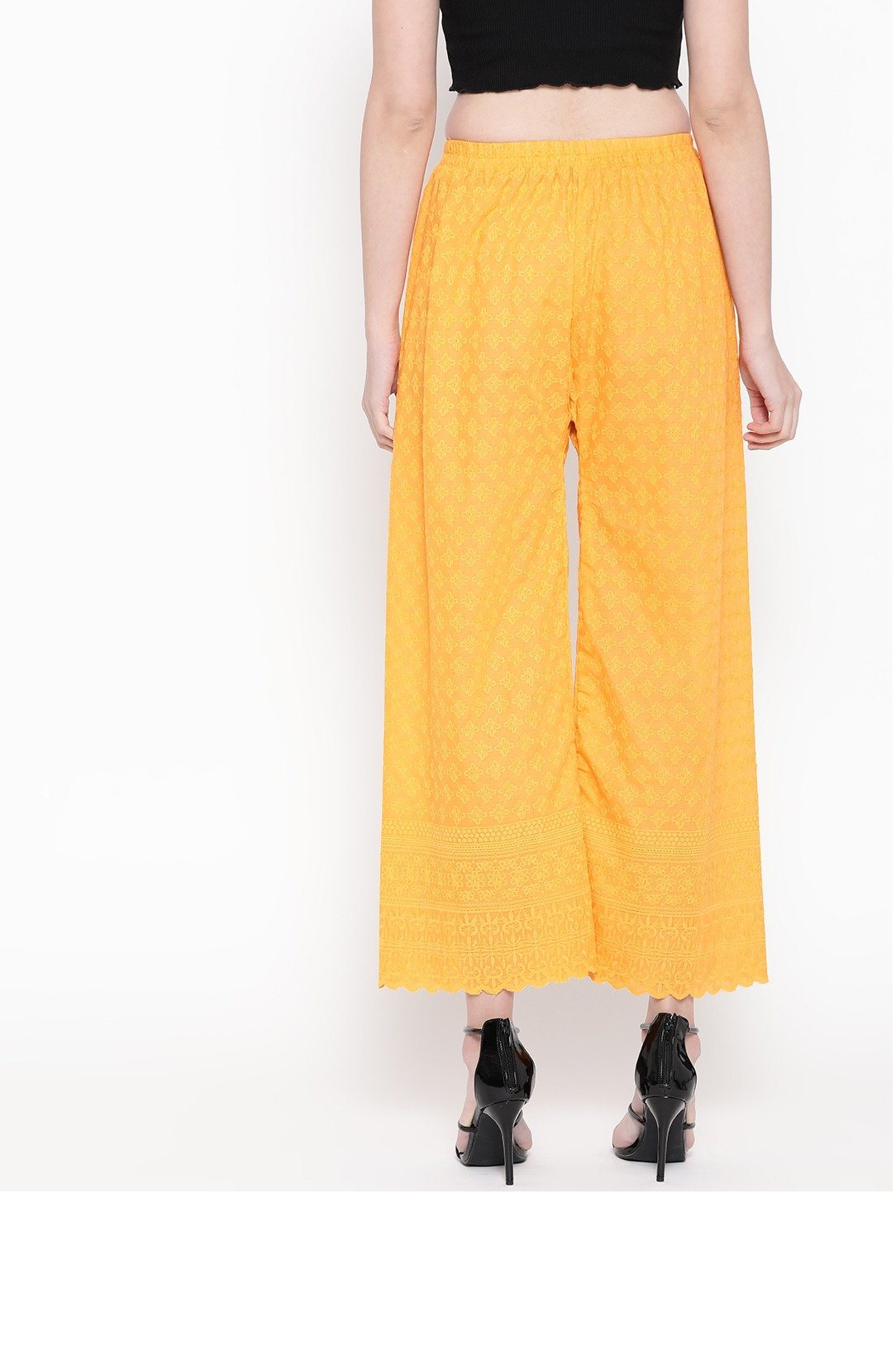 PAVONINE Yellow Color Full Chikankari Rayon Fabric Sharara For Women | Grocsy