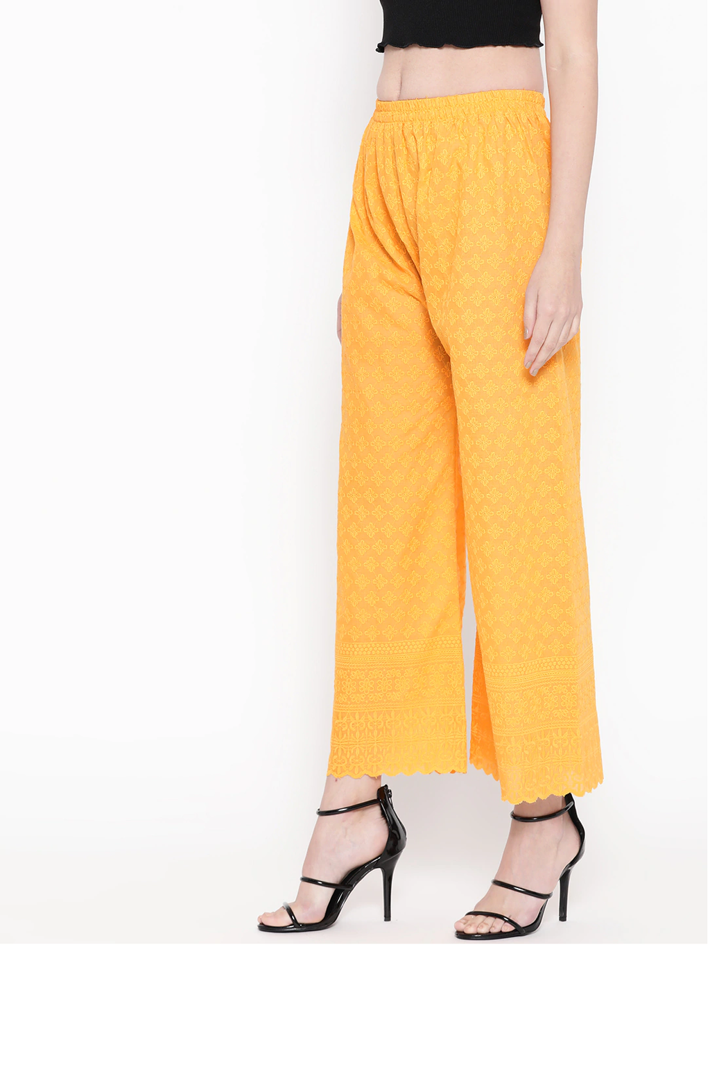 PAVONINE Yellow Color Full Chikankari Rayon Fabric Sharara For Women | Grocsy
