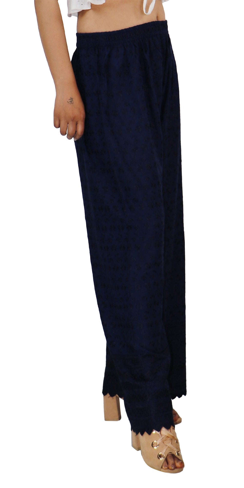 PAVONINE Navy Blue Color Full Chikankari Rayon Fabric Sharara For Women | Grocsy
