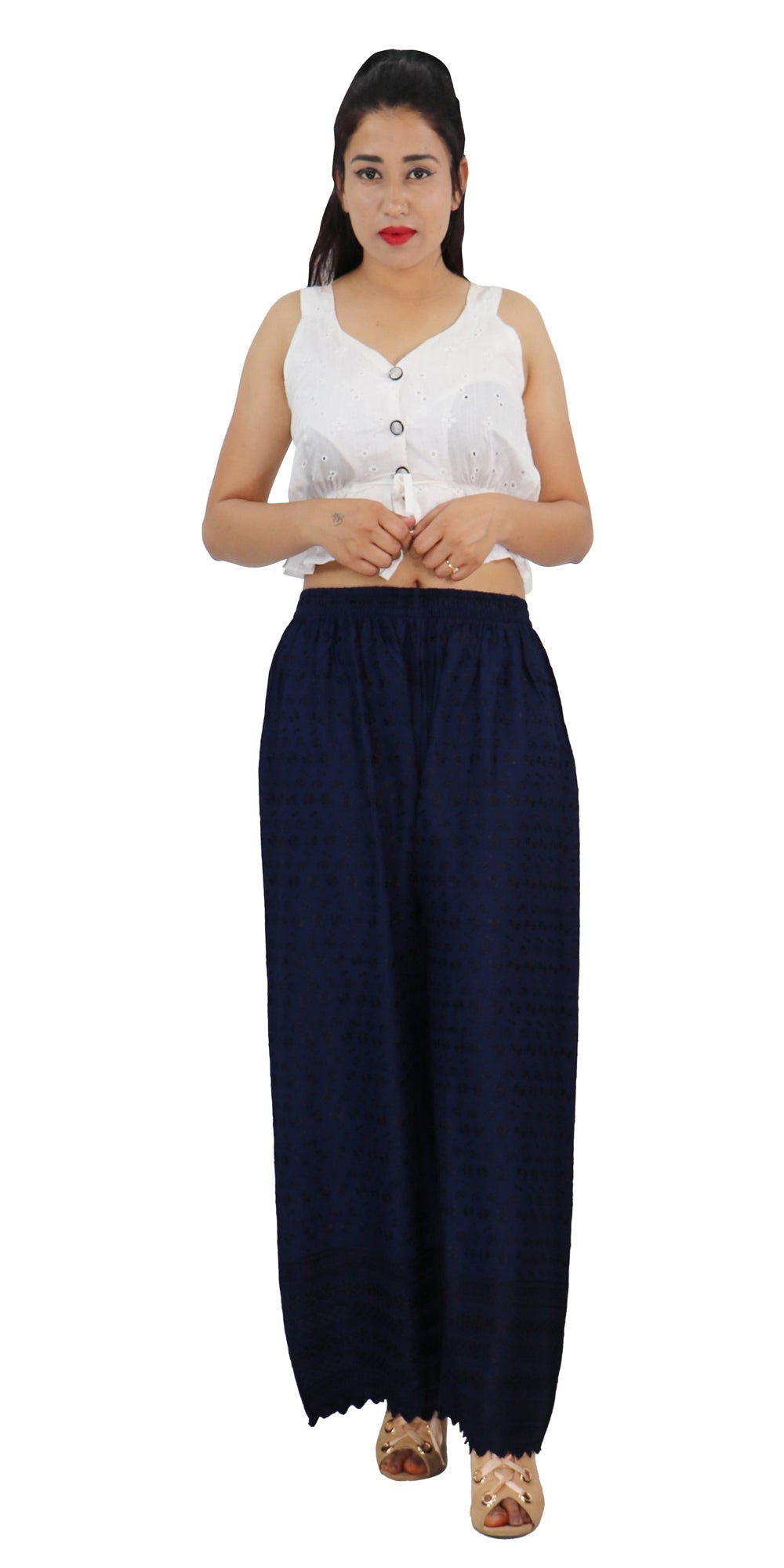 PAVONINE Navy Blue Color Full Chikankari Rayon Fabric Sharara For Women | Grocsy
