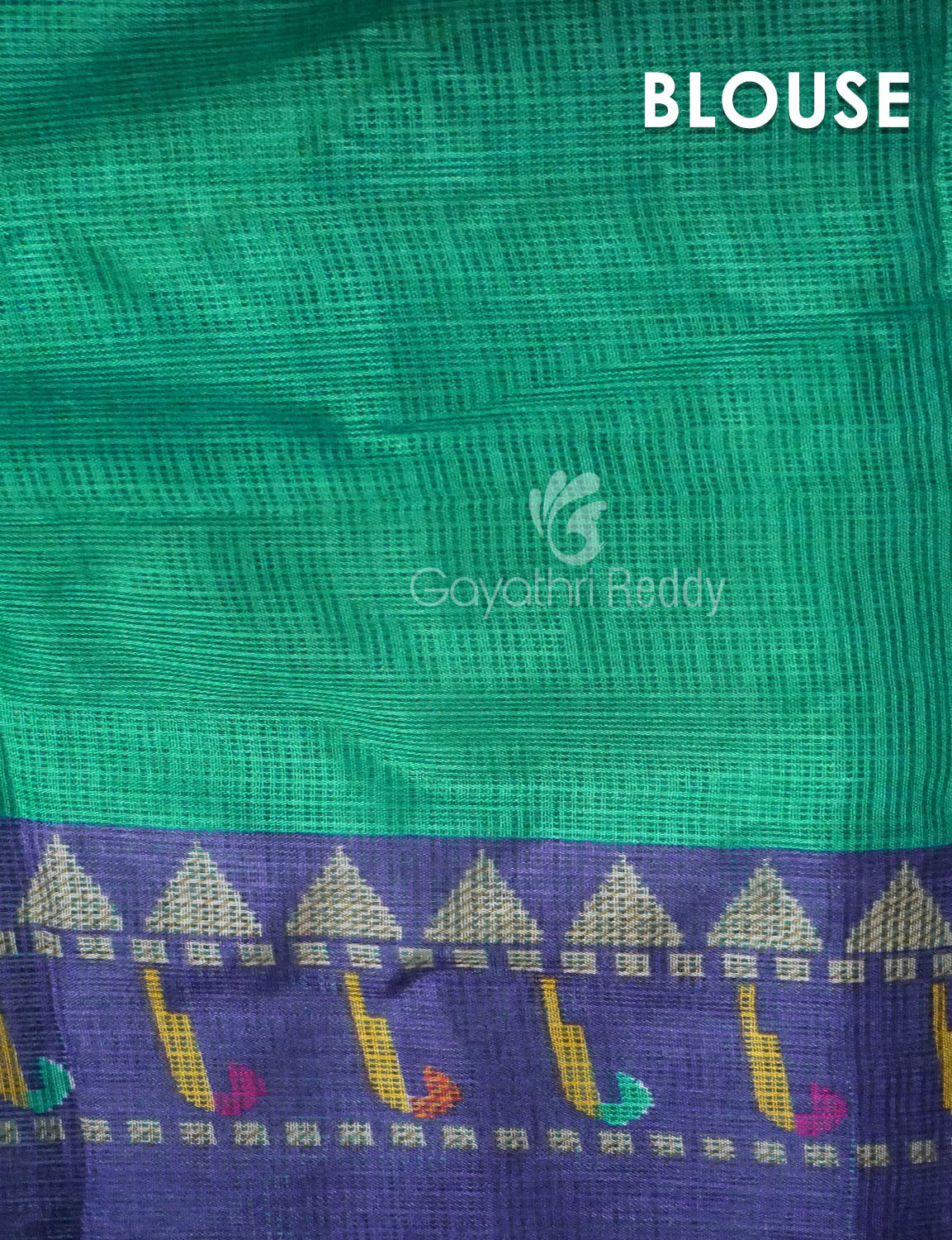 Rama Green With Contrast Navy Blue Printed Semi Soft Silk Saree By Gayathri Reddy Designer Studio | Grocsy