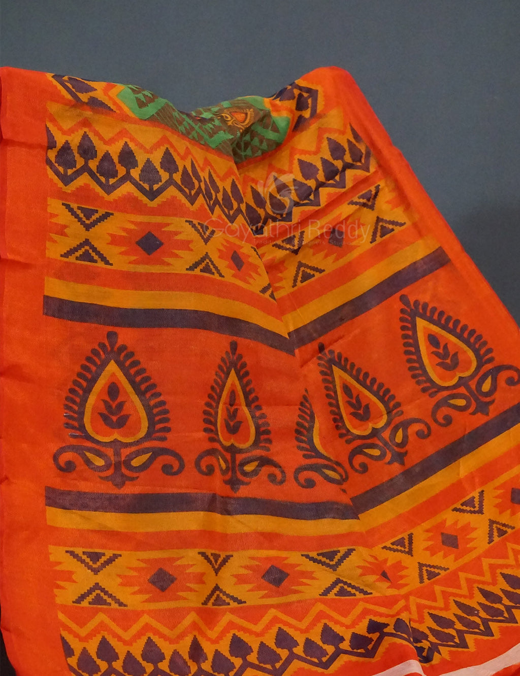 Mehendi Green Colour With Orange Blouse Cotton Brasso Saree By Gayathri Reddy Designer Studio | Grocsy