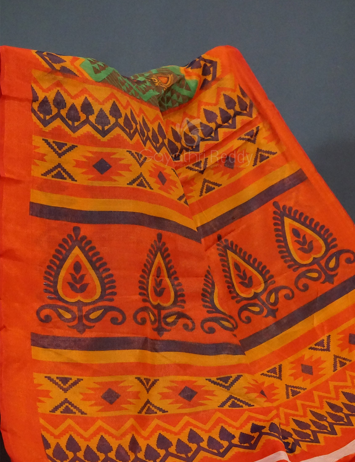 Mehendi Green Colour With Orange Blouse Cotton Brasso Saree By Gayathri Reddy Designer Studio | Grocsy