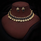 Tehzeeb Creations Black Colour Gold-Polished Stone Jewellery Choker Necklace Set With Matching Pair of Stud Earrings | Grocsy