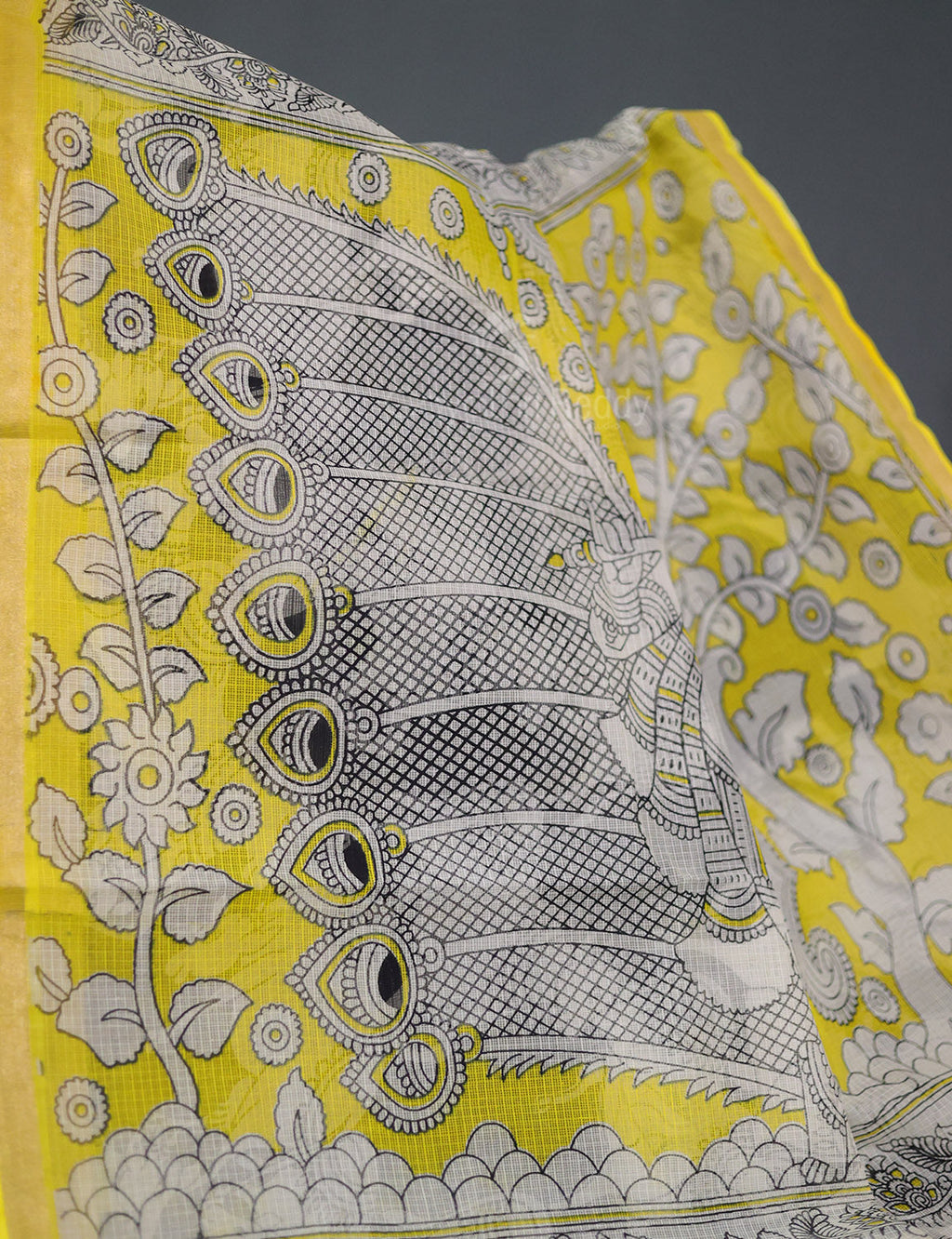 Black Colour Block Print Contrast Blouse Pure Kota Cotton Saree By Gayathri Reddy Designer Studio | Grocsy