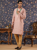 House of Pataudi Ethnic Motifs Embroidered Mandarin Collar Straight Kurta With Churidar | Grocsy