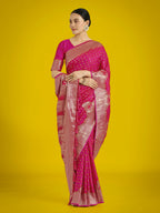 Monjolika Fashion Gorgeous Rani Pink Woven Banarasi Satin Designer Silk Saree | Grocsy