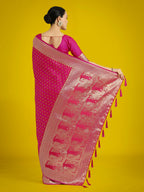 Monjolika Fashion Gorgeous Rani Pink Woven Banarasi Satin Designer Silk Saree | Grocsy