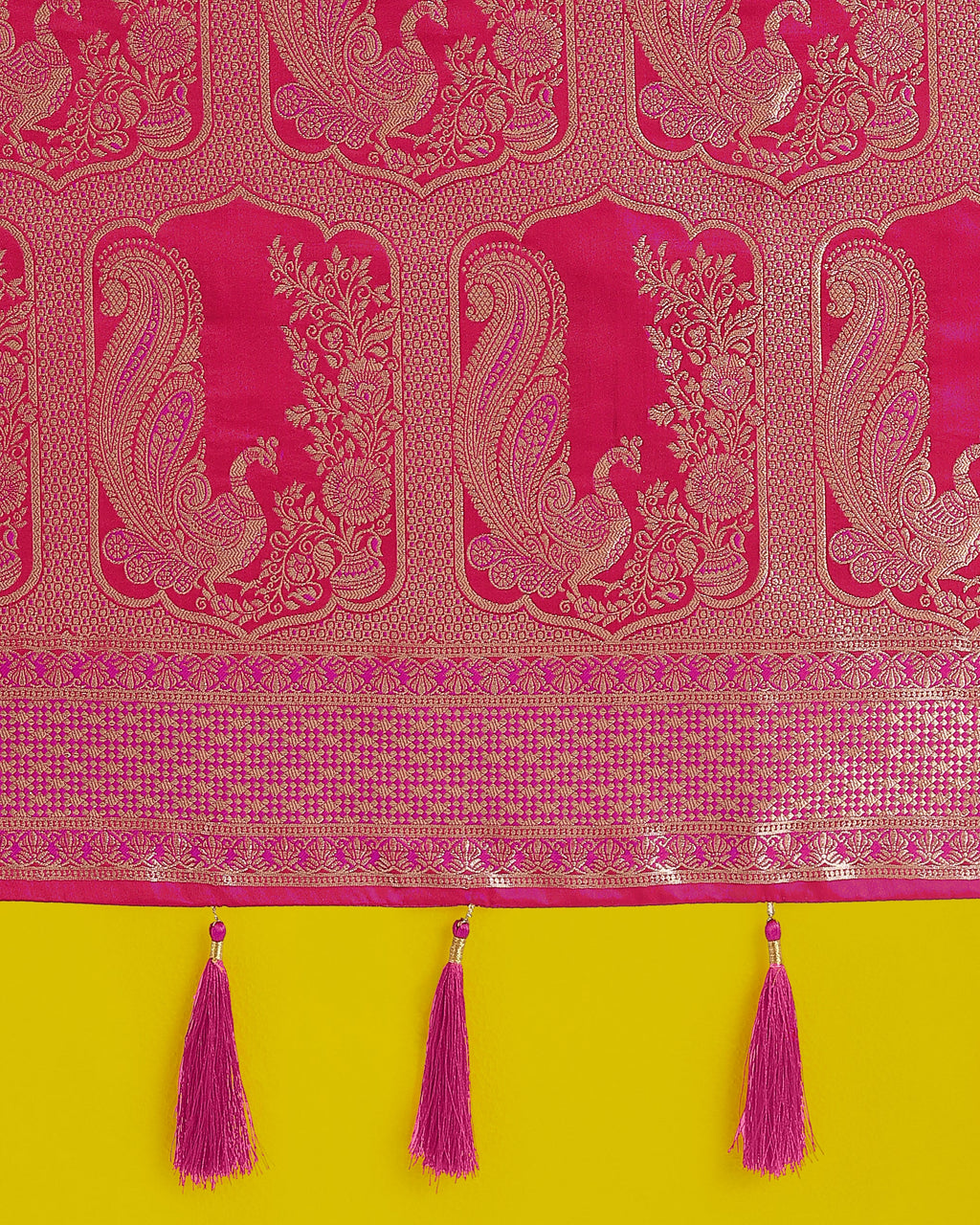Monjolika Fashion Gorgeous Rani Pink Woven Banarasi Satin Designer Silk Saree | Grocsy