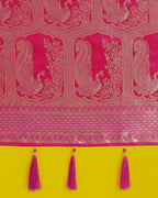 Monjolika Fashion Gorgeous Rani Pink Woven Banarasi Satin Designer Silk Saree | Grocsy