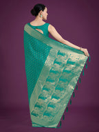 Monjolika Fashion Gorgeous Turquoise Woven Banarasi Satin Designer Silk Saree | Grocsy