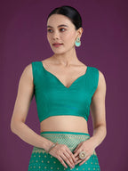 Monjolika Fashion Gorgeous Turquoise Woven Banarasi Satin Designer Silk Saree | Grocsy