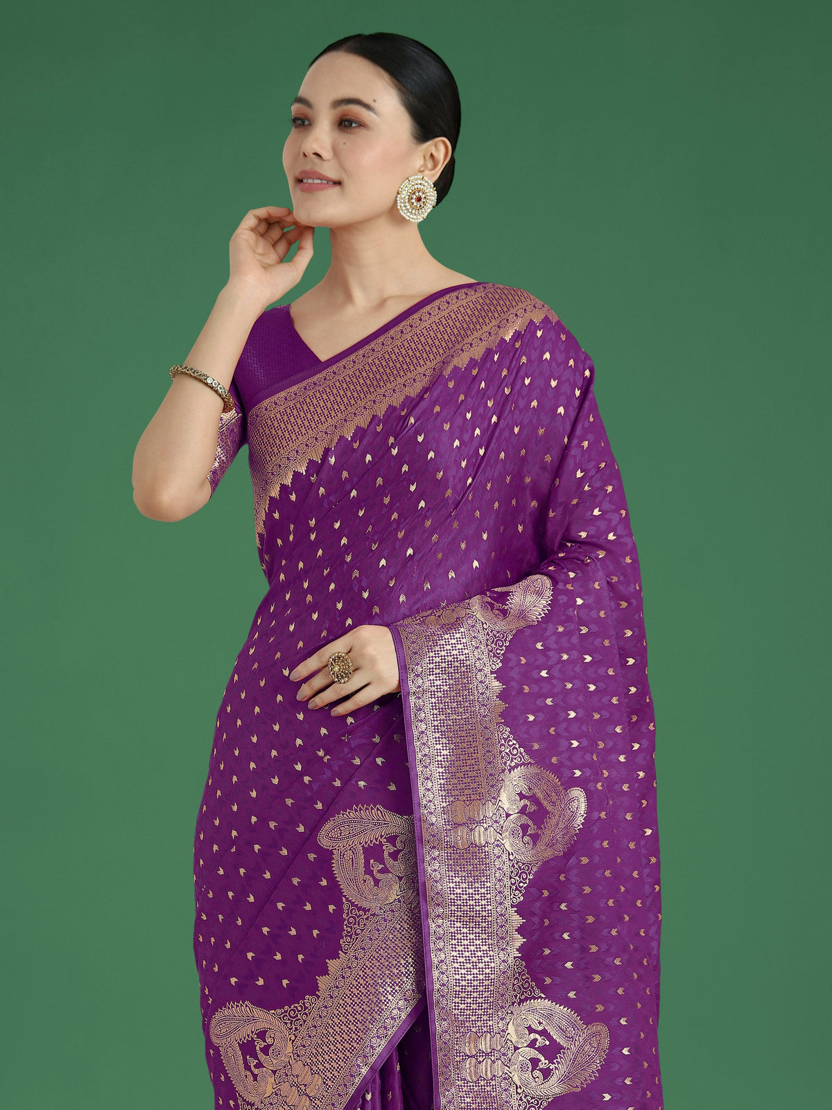 Monjolika Fashion Gorgeous Purple Woven Banarasi Satin Designer Silk Saree | Grocsy