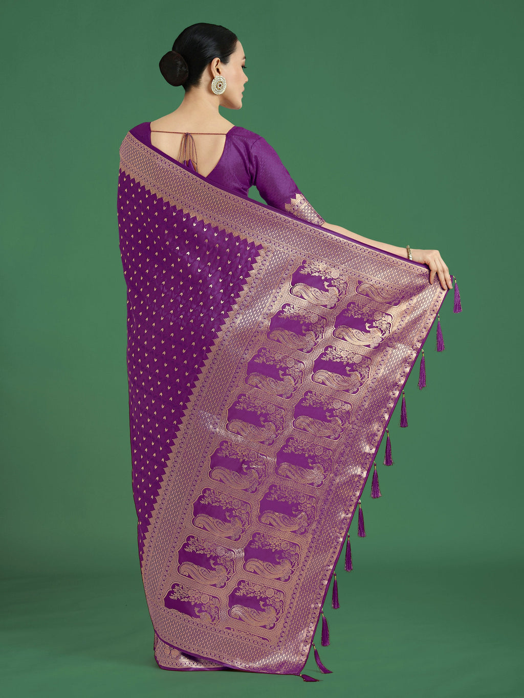 Monjolika Fashion Gorgeous Purple Woven Banarasi Satin Designer Silk Saree | Grocsy